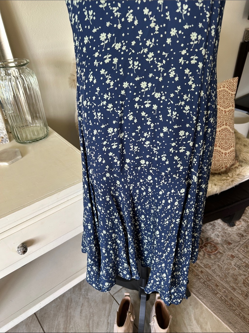 Polo Ralph Lauren blue floral silk v neck sleeveless handkerchief, midi dress 8 - Picture 3 of 13